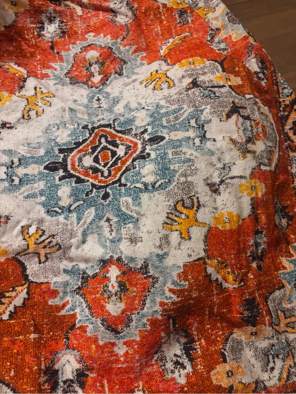 Handmade Bohemian Orange Square Floor Pillow Cover - Vibrant Accent Cushion
